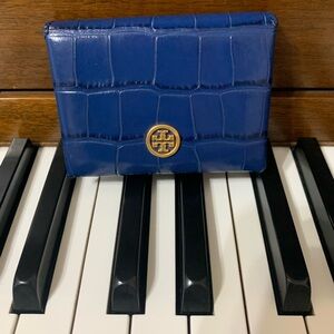 Tory Burch Royal Blue Croc-Embossed Card Holder